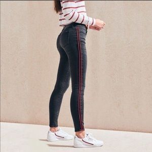 PacSun black jeans w red racer stripes